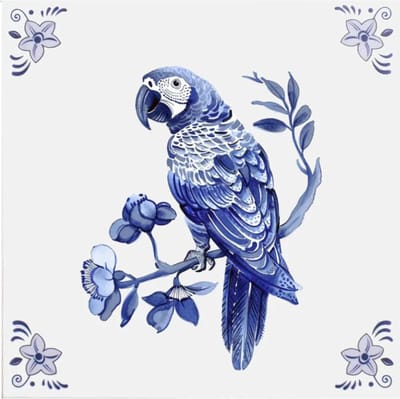 Delfts blauw tegeltje Papegaai - delfts blauw wandbord - delftsblauw - hollandse cadeautjes - wanddecoratie - decoratieve accessoires