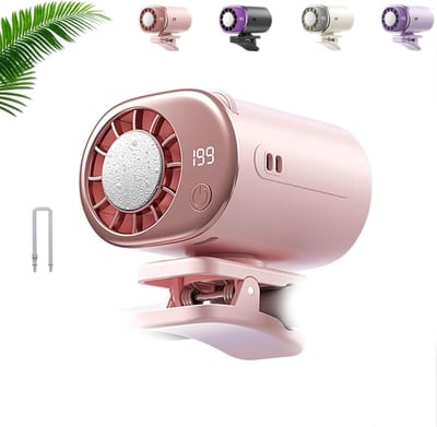 Autoventilator met clip - Met LED-display - Draagbare miniventilator - Afneembare clip - 360° draaibaar - Bladloze clipventilator met 3 windsnelheden - USB oplaadbare persoonlijke ventilator - Geschikt voor auto's, werkplekken en kamperen - Roze