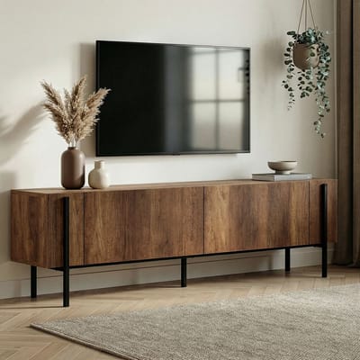 Asir - TV-standaard - Barokwalnoot, zwart - 100% met melamine gecoat spaanplaat - 192 x 37 x 14 cm