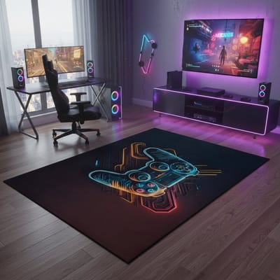 Tapiso Joy Vloerkleed Jeugdkamer Neon Controller Motief Gaming Tapijt voor Jongens Modern Zwart Antislip Laagpolig Duurzaam Kleed Voor Game Room Kantoor - 160x230