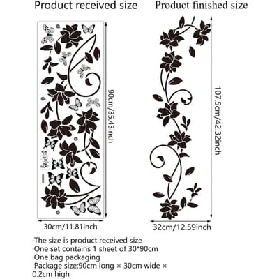Zwarte Bloemrank Vlinder Muurstickers Anti-Botsing Raam Vinyl Sticker Glazen Deur Decoratie voor Badkamer Slaapkamer Huis Keuken white