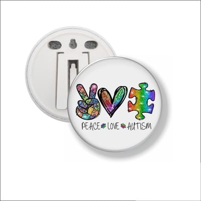 Button Met Clip 58 MM - Peace Love Autism