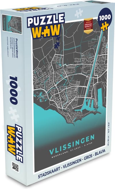 Puzzel Stadskaart - Vlissingen - Grijs - Blauw - Legpuzzel - Puzzel 1000 stukjes volwassenen - Plattegrond