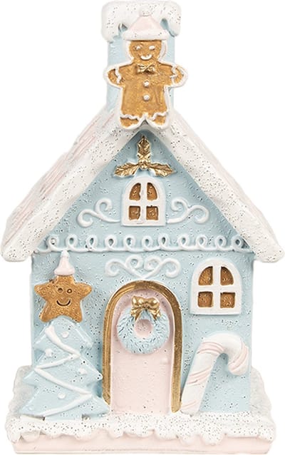 Clayre & Eef Gingerbread house met LED 9x8x15 cm Blauw Polyresin