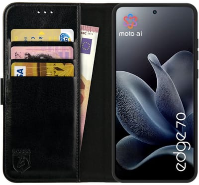 Rosso Element Geschikt voor Motorola Edge 70 | Wallet Book Case | Portemonnee Hoesje | 3 Pasjes | Magneetsluiting | Stand Functie | Zwart