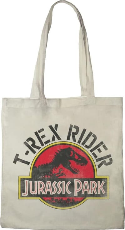 Grote Ecru Stoffen Tas met T-Rex Print - Shopper Bag 38x40 cm