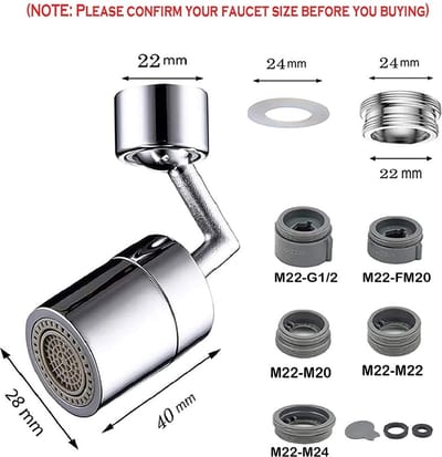 Draaibare kraan opzetstuk - RVS - 720 graden Roterend- Beluchter - Sproeikop - 720 graden draaibare kraan - Chrome-opzetstuk - Flexibel Opzetstuk Kraanslang - Waterbesparende Spoelkraan - Verlengstuk - Keukenkraan - Met verschillende opzetstukken