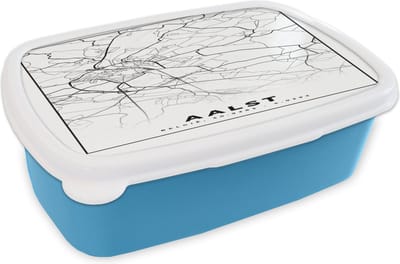 Broodtrommel Blauw - Lunchbox - Brooddoos - Stadskaart – Plattegrond – België – Zwart Wit – Aalst – Kaart - 18x12x6 cm - Kinderen - Jongen