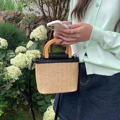 Kleine Tas Dames Zeekant Niche Crossbody Tas Geweven Dames Tote Emmer Tas zwart