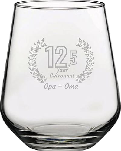 Gegraveerde Drinkglas 42,5cl Opa + Oma 12,5 jaar getrouwd