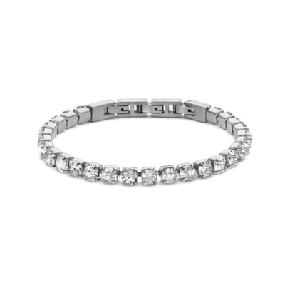 Frank 1967 7FB-0855 – Heren Armband – Tennis Armband – Witte Zirkonia – Zilverkleurig Staal – 3 mm – 21 cm – Cadeau voor Mannen