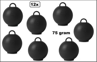 12x Ballon gewicht Kettlebell zwart - 75 gram - Tafeldecoratie thema feest ballon party festival