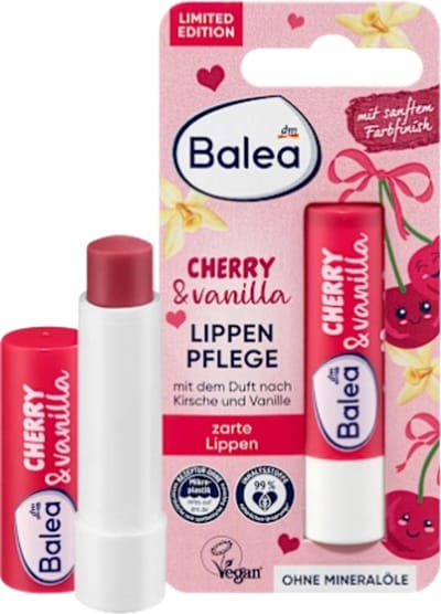 Balea Lippenbalsem Cherry & Vanilla | 4,8 g - Kers - Vanille | Voor Soepele en Zachte Lippen - Met Sheaboter | Limited Edition 2025