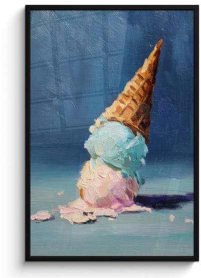 Poster in lijst - Fotolijst 80x120 cm - Posters - Ijshoorn - Bolletjes - Smelt - Roze - Posterlijst zwart - Decoratie - Wanddecoratie woonkamer - Muurdecoratie slaapkamer