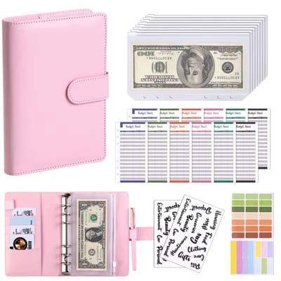 A6 Budget Planner & Spaarplanner / Budgetmap Planner 6-Gaats 8 Ritssluitingen Enveloppen 2 Stickers Eén Notitieboek Portemonnee voor Geld Besparen en Geldbeheer Organizer Cash Systeem - Roze