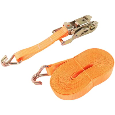 2 Set 7m x 25mm Heavy Duty Ratel Spanband Oranje 1 1/16 Inch Brede Ratelband met 2 J-Haak beige