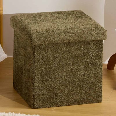 Eazy Living Bouclé Poef + Opbergbox Eden Groen