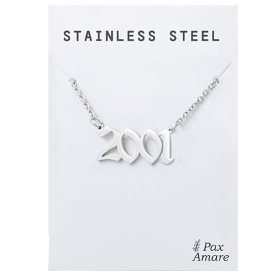 Jaartal 2001 Ketting Zilverkleurig - Stainless Steel - Sieraad op Cadeau Kaartje - Jaar Hanger - Pax Amare