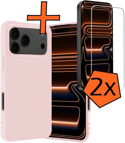 Hoes - Met 2x Screenprotector - Geschikt voor Apple iPhone 17 Pro - Sterk & Shockproof - Back Cover - Siliconen Case - Telefoon Hoes - Lichtroze