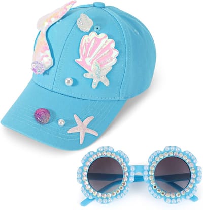 Zomer Hoed en Zonnebril Set voor Meisjes - Zeemeermin Design - 52-56 cm - Ocean Blauw