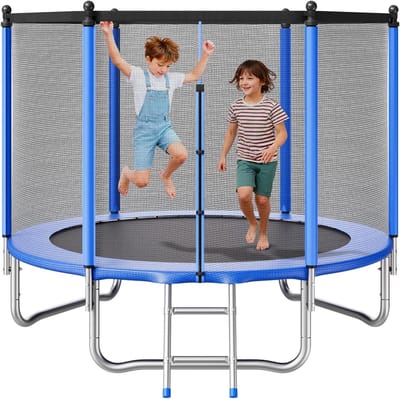 Buitentrampoline - Springkussen rond - Buiten spelen - Veiligheidsnet inclusief - 244 cm - Blauw