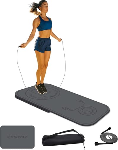 Springtouw Mat Set - Fitness Mat Kniebescherming - Thuis Trainen - Schokabsorberend TPE Materiaal - 140x62x0.8cm en 61x41x0.8cm - Grijs