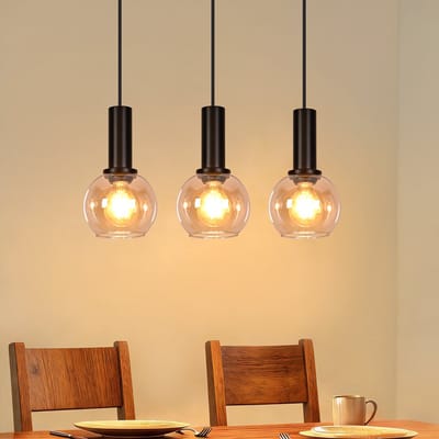 NETTLIFE E27 Eetkamer Hanglamp - 3 Lichts - Vintage Glazen Gouden Pendellamp - Retro - Hoogte Verstelbaar - Voor Eetkamer Woonkamer - Zonder Lamp