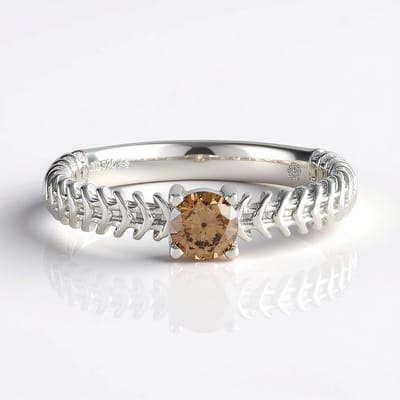 Cavill - Zilveren Damesring - 925 Sterling Zilver - 0,225 ct I2 Champagne Diamant Ronde Briljant - Elegante Filigraan Band - Luxe Afrikaanse Edelsteen