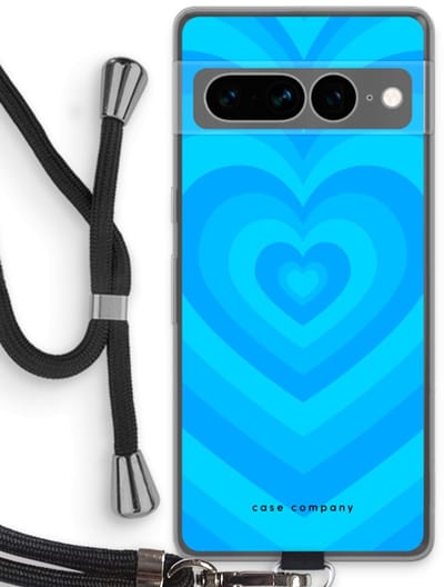 Case Company® - Hoesje met koord geschikt voor Google Pixel 7 Pro hoesje met Koord - Hart Blauw - Telefoonhoesje met Zwart Koord - Bescherming aan alle Kanten en Over de Schermrand