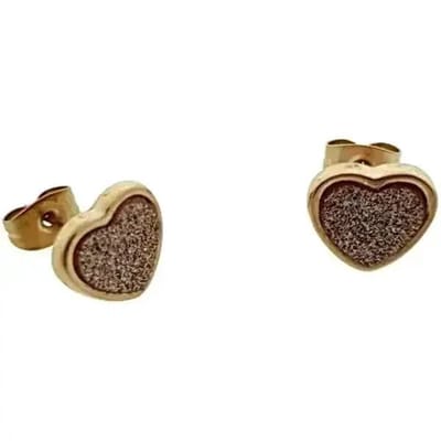 Aramat Jewels | Oorbellen | RVS Hartjes Oorbellen Diverse Kleuren - Dames & Kinderen Oorstekers | Rosékleurig Sandblasted-10mm | | | Staal | Kinderen, Volwassenen | Verkleurd niet