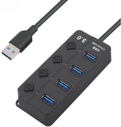 DrPhone Xtreme3 - 4 Poorten USB 3.0 Hub / Switch / Splitter / Verdeler – 5GBPS-  Met Aan/Uit Schakelaar & Led licht – Zwart