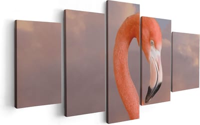 Artaza Canvas Schilderij Vijfluik Roze Flamingo in de Wolken - 100x50 - Foto Op Canvas - Canvas Print