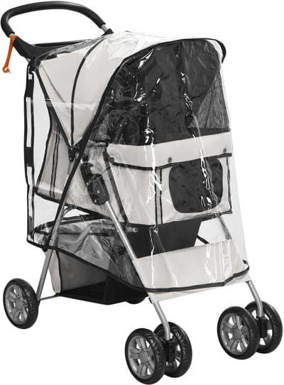 Hondenbuggy Inklapbaar - Pet stroller - Huisdieren wandelwagen - Met regenhoes, zwenkwielen en rem – Tot 15 kg –Grijs
