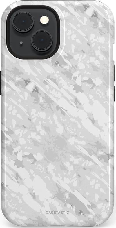 Casetastic hoesje geschikt voor Apple iPhone 15 - MagSafe - Dubbellaagse bescherming - Winterse Camouflage - Fashion Case - Lichtgrijs Wit