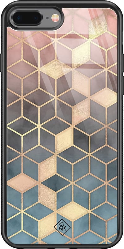 Casimoda® hoesje - Geschikt voor iPhone 8 Plus - Cubes Art - Luxe Hard Case Zwart - Backcover telefoonhoesje - Multi