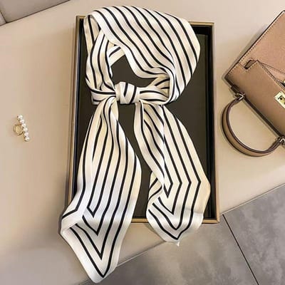 Dames Smalle Dunne Sjaal Gestreept Lange Zijden Sjaal Dames Handtas Lintjes Multifunctioneel Decoratieve Necksjaal Haarelastiek Band white