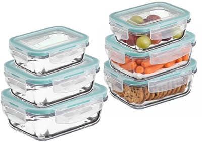 5Five Vershoudbakjes met deksel - glas - luchtdicht - met clips - 6x stuks - 330 - 540 - 800 ml - voedsel bewaren