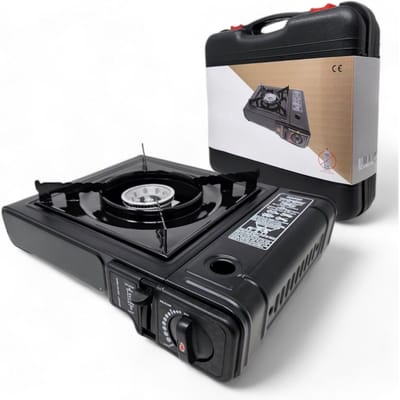 KAD® Camping Gasstel - Voor Camping & Outdoor - Compact & Draagbaar - Zwart - 26cm x 12cm x 34cm