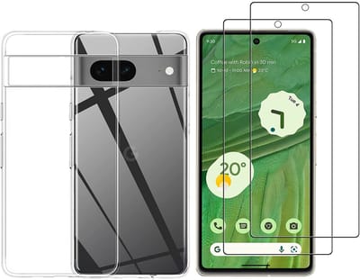 Hoesje Ultraslank geschikt voor Google Pixel 7 backcover siliconen Transparant en 2 stuks ScreenProtector Gehard Glas