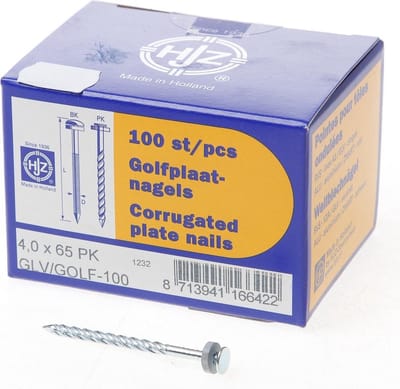 Hjz Golfplaatnagel platkop gegalvaniseerd staal 4 x 65mm