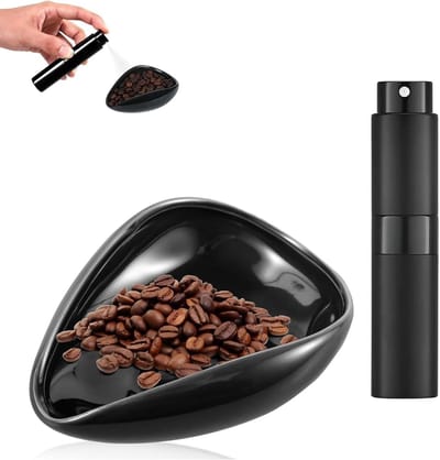 Famanu 2 stuks koffiebonen doseerbekers, koffieaccessoires, keramische koffiebar-accessoires, keramische doseerpot/meettablet met enkele dosis, cadeau voor koffieliefhebbers (zwart) koffiebonen spuitfles