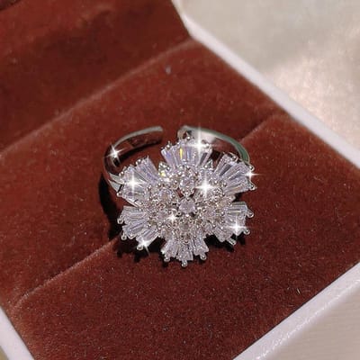 Nieuwe Stijl Zilveren Dames Sieraden Set AAAA Zirconia Bloemvorm Glanzende Oorbellen Ketting Ring Bruids Set gray