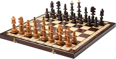 Houten Schaakbord met Stukken - Handgemaakt en Draagbaar Schaakspel voor Kinderen en Volwassenen - 56 cm Groot Schaakspel