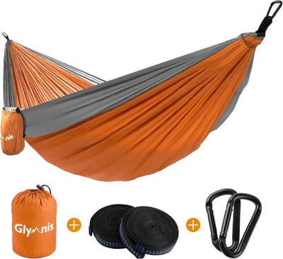 Hangmat Ultralicht - Reishangmat Kampeerhangmat - Outdoor Ontspanning - Scheurvast Parachute Nylon - 275 x 140 cm - Oranje Grijs