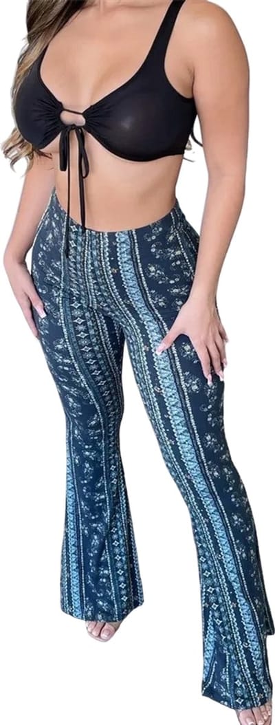 Bohemian Flared Legging - Dames Fashion - Broek - Zomer - Mode - Blauw