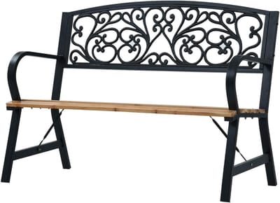 Tuinbank Hout - Parkbank Buiten - Ontspannen Zitten - Vintage Gietijzer - 120 cm - Natuurlijk Hout