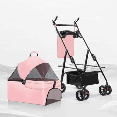 Huisdierenbuggy - Reismand Hondenkar - Comfortabel Reizen - Afneembare Draagmand - 50 x 59 x 101 cm - Roze