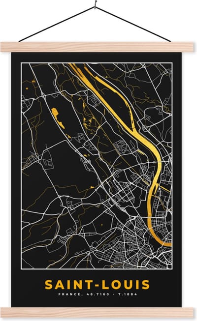 Posterhanger incl. Poster 40x60 cm - Schoolplaat - Stadskaart - Frankrijk - Plattegrond - kaart - Saint-Louis - Textielposter - Blanke latten - Stadskaart