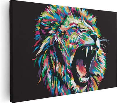Artaza Canvas Schilderij Dierenkop Leeuw - 30x20 cm - Klein - Wanddecoratie Woonkamer - Muurdecoratie Dieren - Kamer Accessoires