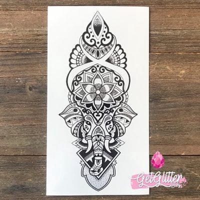GetGlitterBaby® - Henna Plak Tattoos / Tijdelijke Tattoo / Nep Tatoeage / Festival Tattoes / Fake Temporary Tattoo Sticker - Mandala Olifant